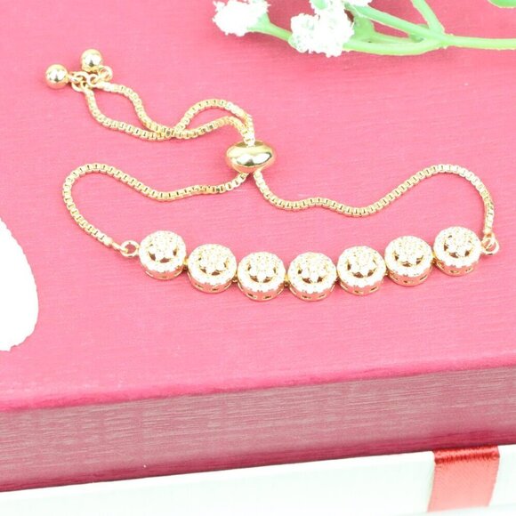 Elegant Rose Gold A-Bracelet with Round Sparkling Charm Accents, XPAB0696 - Picture 6 of 12